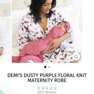 Demi Dusty purple Floral knit Maternity robe and matching baby knot robe